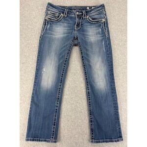 Miss Me Easy Capri Jeans 27 Low Rise Bootcut Distressed Buckle Y2K Embellished